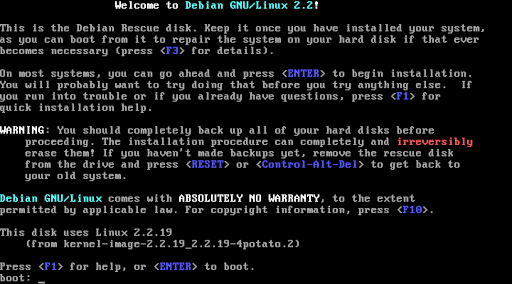 Obrazovka Debian 2.2